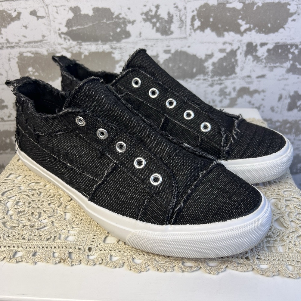 Corky's Babalu Women's Sz 9 Slip On Beach Sneakers Black Patchwork Frayed Denim